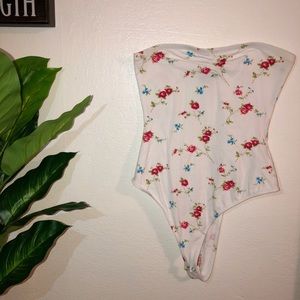 Forever 21 White Tube Floral Bodysuit
